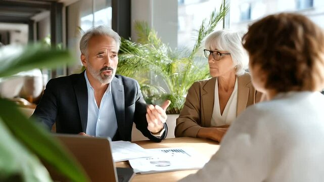 Financial Advisor Discussing Retirement Plans with Clients in Office