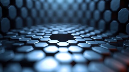 Futuristic hexagonal tunnel, dark, illuminated, perspective