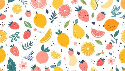 Summer fruits. Vector modern stylish illustration of fruits, pattern for plant background