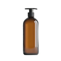 Brown glass bottle with black cap isolated on transparent background.
