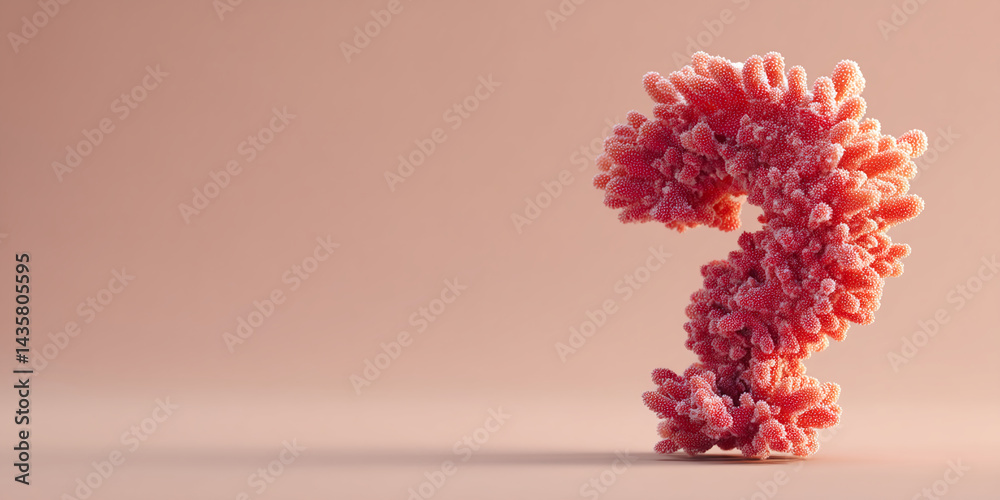 Poster Red coral-like structure shaped as question mark against peach background, showcasing abstract concept and free space for text or logo