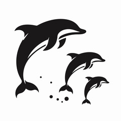 Obraz premium very simple flat and single minimalist Jumping Dolphin Silhouettes in black on a white background 