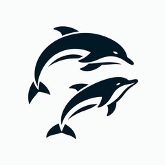 Naklejka premium very simple flat and single minimalist Jumping Dolphin Silhouettes in black on a white background 
