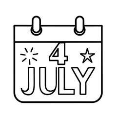 calendar with 4 July date outline vector illustration isolated on white