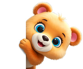Cute Bear. Plush Toy. Peeping Out. Poster. Banner. Artificial Intelligence. Funny Illustration. 3D Character. Cartoon 3D. Character