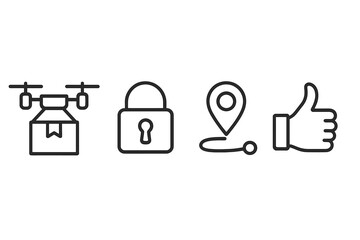 Icons representing ecommerce delivery merge technology, trust, and satisfaction