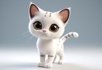 Obraz premium Standing on the white surface is a white cat with brown eyes