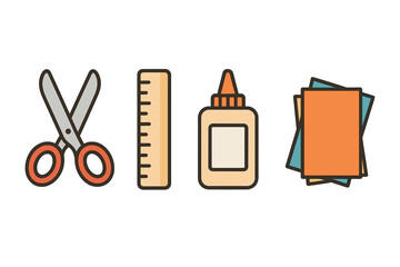Craft icons featuring basic tools and materials in a unified flat style