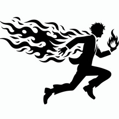  very simple flat and single minimalist Jumping Fires Silhouettes in black on a white background 