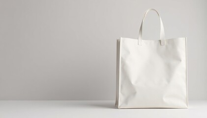White cotton shopping bag with handles, clean background , tote bag, top view