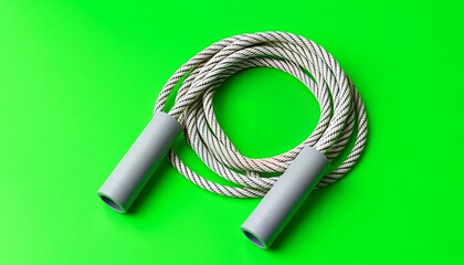 Coiled Jump Rope Speckled Rope Gray Handles Isolated on Green Screen Background Perfect for Promoting Fitness and Exercise Ad Mockups