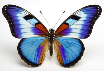 Butterflies with blue and orange wings on a white background