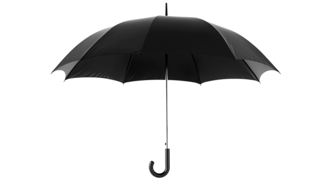 Open Black Umbrella Transparent White Background Isolated Design Element - Powered by Adobe