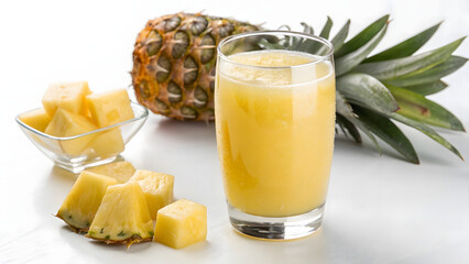 Tropical Pineapple Smoothie with Fresh Pineapple Chunks and Yellow Beverage