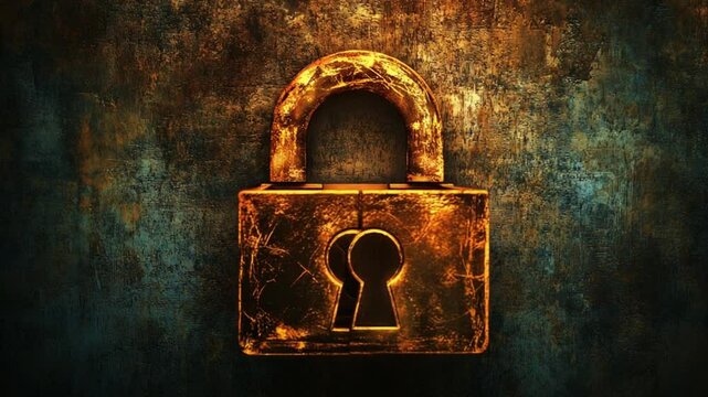 Rusty Lock:  A Symbol of Security and Protection,  Intricate Details, Grungy Texture, Golden Hues, Mysterious Ambiance