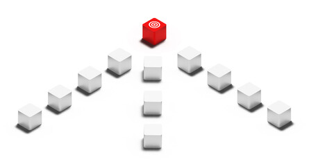 Leadership or target to follow sign showing  
leadership and greatness. 3d cubes with target to achieve 