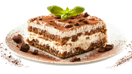 Delicious plate of tiramisu on white background for food photography and restaurant menus