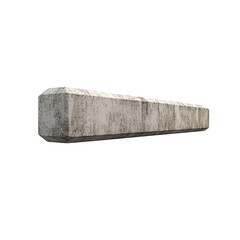 Fototapeta premium A weathered rectangular concrete barrier rests on a seamless white background, showcasing its aged texture and simple geometric form in studio lighting.
