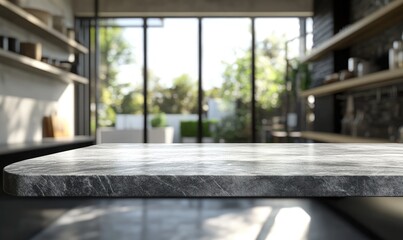 Modern kitchen countertop, blurred background