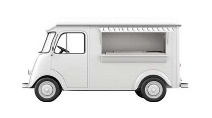 Modern Side View White Food Truck Isolated on White Background