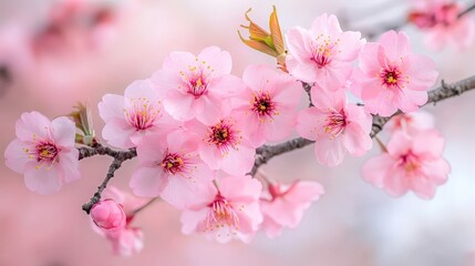 Obraz premium Pink Cherry Blossoms in Full Bloom, Symbolizing Spring, Renewal, and Natural Beauty