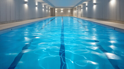 Obraz premium Indoor swimming pool with crystal clear water and lane dividers