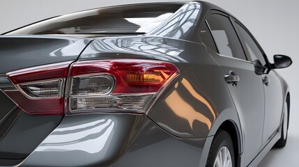 Fototapeta premium Sleek car rear view, reflective surfaces, studio lighting. Modern automotive elegance in a minimalist setting