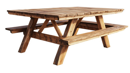 Rustic Wooden Picnic Table Isolated on White Background for Outdoor Dining