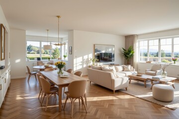Elegant and Modern Living Room with Natural Light and Cozy Furniture in Contemporary Style