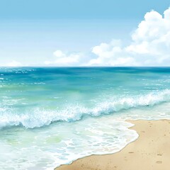 Serene Beach Scene Gentle Waves Rolling onto Sandy Shore.