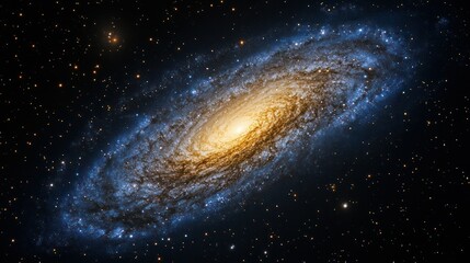 Obraz premium Stunning high-resolution image of a distant spiral galaxy with glowing core and extensive arms filled with stars and cosmic dust, viewed against a backdrop of deep space