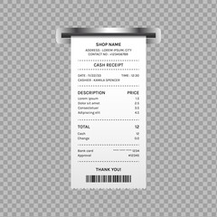 Payment Check Paper from Cash Register, Financial Invoice for Buying, Billing and Money Transactions