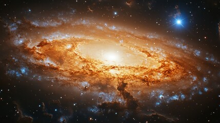 Fototapeta premium Stunning high-resolution astronomical image of a spiral galaxy with bright central core glowing amidst swirling cosmic dust and stars in deep space