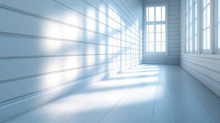 Obraz premium Modern Bright Interior Room With Sunlight Through Windows and Clean White Design