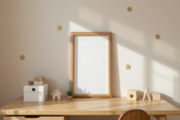 Cozy Minimalist Workspace with Wooden Desk and Cute Decorative Elements in Natural Light