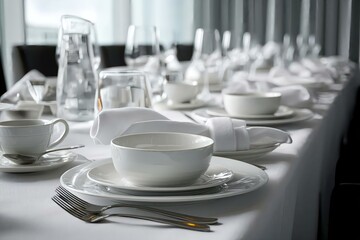 Fototapeta premium Elegant Table Setting with Fine Dining Elements and White Linens