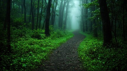 Obraz premium Misty forest path leading into the unknown