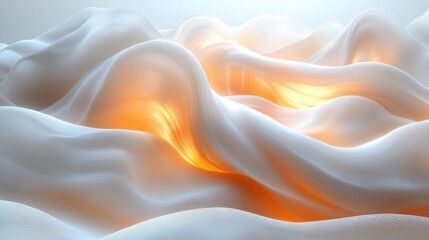 Abstract Digital Rendering Of Flowing White Fabric Illuminated By Warm Orange Light