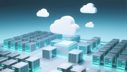 Fototapeta premium 클라우드 컴퓨팅과 네트워크 인프라 기술 일러스트 Cloud Computing and Network Infrastructure Technology Illustration