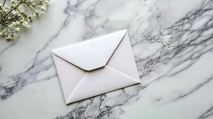 Beautiful white envelope on marble surface surrounded by delicate flowers in serene and elegant setting Generative AI - Powered by Adobe