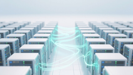 Obraz premium 클라우드 컴퓨팅과 네트워크 인프라 기술 일러스트 Cloud Computing and Network Infrastructure Technology Illustration