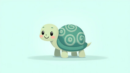 Naklejka premium Playful Turtle's Serene Stroll: A charming cartoon turtle embarks on a delightful journey, showcasing its adorable features and serene nature. 