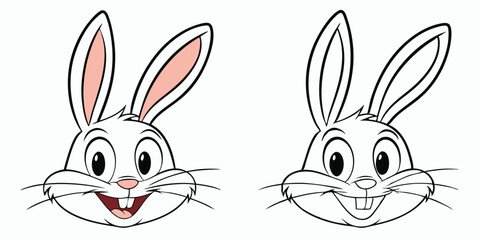 Cute Happy Bunny Rabbit Cartoon Faces Vector Silhouette with Big Ears Smiling and Friendly Expressions