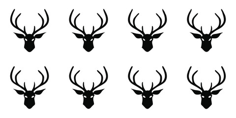 Deer Head Vector Silhouette Set with Antlers Collection for Wildlife and Nature Design