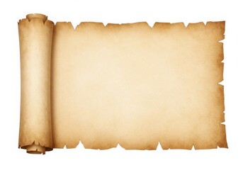 Aged parchment paper scroll isolated on white background