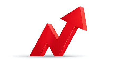 Red 3D arrow pointing upwards, symbolizing growth and progress
