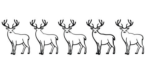 Five Deer Vector Silhouette Set, Forest Animal Outline Collection, Wildlife Illustration for Nature and Outdoors Design