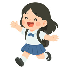 A happy girl is going to school