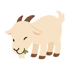 Cute Cartoon Goat Eating Grass