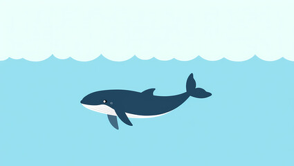 Naklejka premium Oceanic Majesty: The simple image of a whale, its dark form contrasting against the tranquil blue depths. It is a moment of serene beauty and underwater exploration.